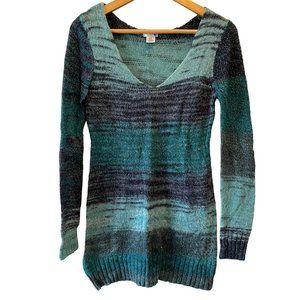 Motherhood Maternity Womens Sweater Size S Blue Green Long Sleeve V-Neck Silver